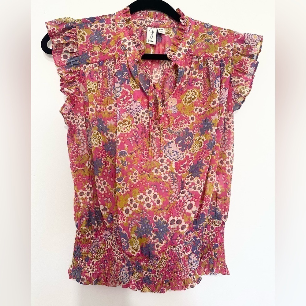 Joie pink pullover blouse floral sheer girly preppy spring size medium